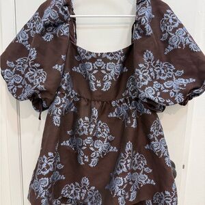 Anthropologie Puff-Sleeve Square-Neck Romper